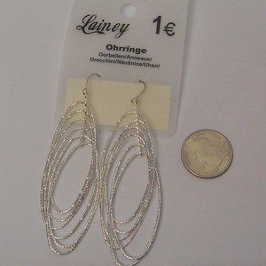 LAINEY Tiered Oval Hoops Earrings Drop Dangle Silver Tones Hook Fasteners